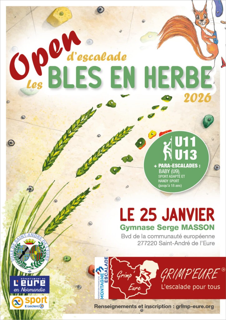 Affiche Open d'escalade Les Blés en herbe - U9/U11/U13.